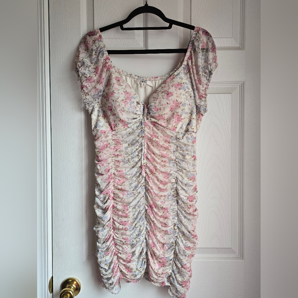Floral Ruched Mini/Bodycon Dress ~ Madden NYC XL